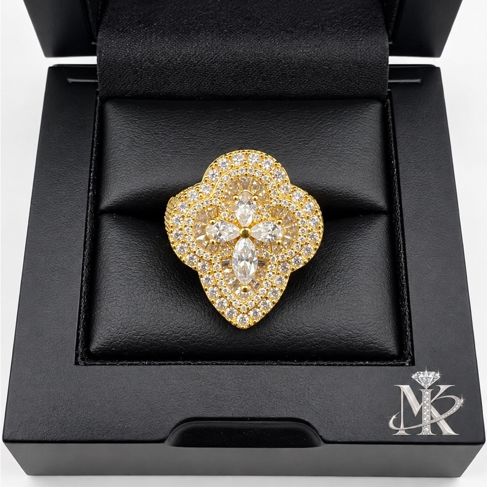 Gold Over 925 Sterling Silver 7.71CTW MOISSANITE Cross Men’s Ring Size 9 or 10